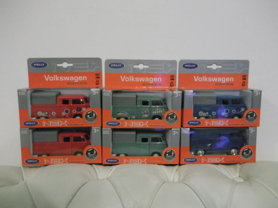 VOLKSWAGEN T1 DOUBLE CABIN PICK UP Lot NEUF 6 Miniatures voitures WELLY (1:43)  - Photo 1/1