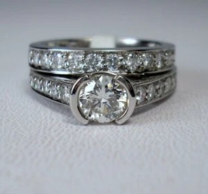 0.73 ct Rd 1.61 ctw Natural Diamonds 18K White Gold Wedding Set Was $5,995 Video - Picture 1 of 16