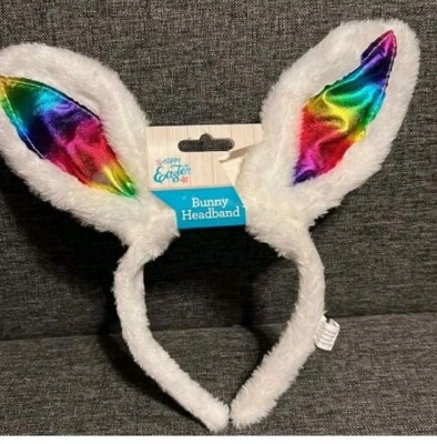 NUEVA Diadema de Conejo Piel Sintética Brillante Arco Iris Color Orejas Cómoda Comic Con Foto 1 de 4