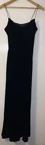 Ralph Lauren Black Long Velvet Spaghetti-Strap Maxi Dress Size 12 Aline Biascut - Picture 1 of 23