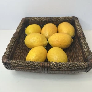 7 Faux Lemons In Wicker Basket Home Decor Fake Fruit - Picture 1 of 8