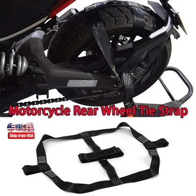 Correa de transporte de motocicleta negra barra de rueda trasera correa de amarre soporte de neumático cuerda Foto 1 de 4