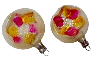 2 German Christmas Ornaments Reflector Indent Pink Gold Blown Feather Tree #70 - Picture 1 of 6