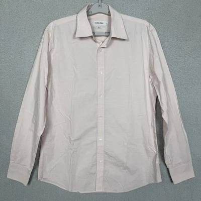 Calvin Klein Dress Shirt Men's Medium Pink Plaid Long Sleeve Slim Fit - Image 1 of 4