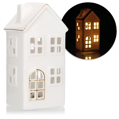 LED-Haus aus Porzellan - batteriebetriebenes Leuchthaus - weißes glänzendes Haus - Bild 1 von 4