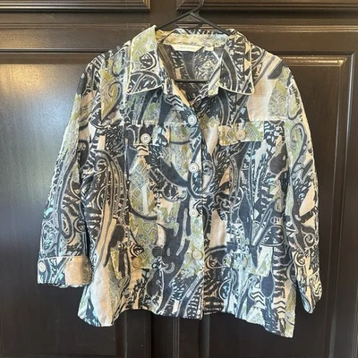 Erin London Ligero Abotonado Manga 3/4 Estampado Floral Mujer’s Talla Grande Foto 1 de 4