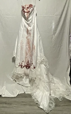Halloween Gory Bloody Zombie Bride Wedding Dress Costume Sz 10 READ MEASUREMENTS - Image 1 of 4