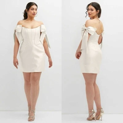 ALFRED SUNG Mia корсет мини-платье размер 12 слоновой кости атласный бант с плеча вечеринки - Изображение 1 из 4