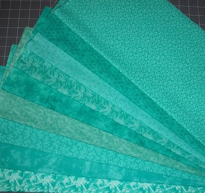 9 Fat Quarters Bundle Tonal Caribbean Blue Green tone on tone Fabric Precut - Image 1 of 3