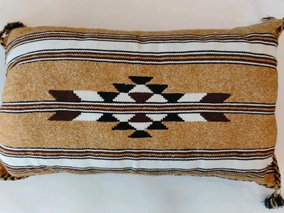 Beautiful Handwoven Wool Navajo Rug Pillow Tassels 24"x14", Heavy - 7.24lbs! - Image 1 of 4