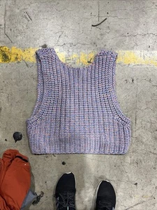 Free People Womens Crop Top Pink Blue Sleeveless NWOT Sweater Sz L - Picture 1 of 1