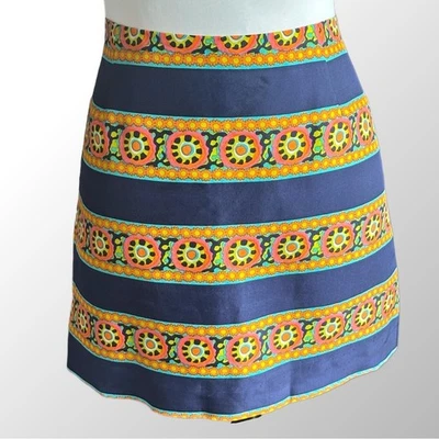 Minifalda Trina Turk 100 % seda azul marino/amarillo/naranja estampado talla 6 Foto 1 de 4