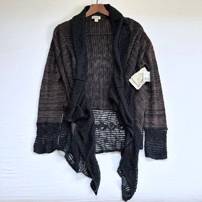 Cárdigan tejido One World negro marrón largo frente abierto para mujer talla grande nuevo con etiquetas Foto 1 de 4