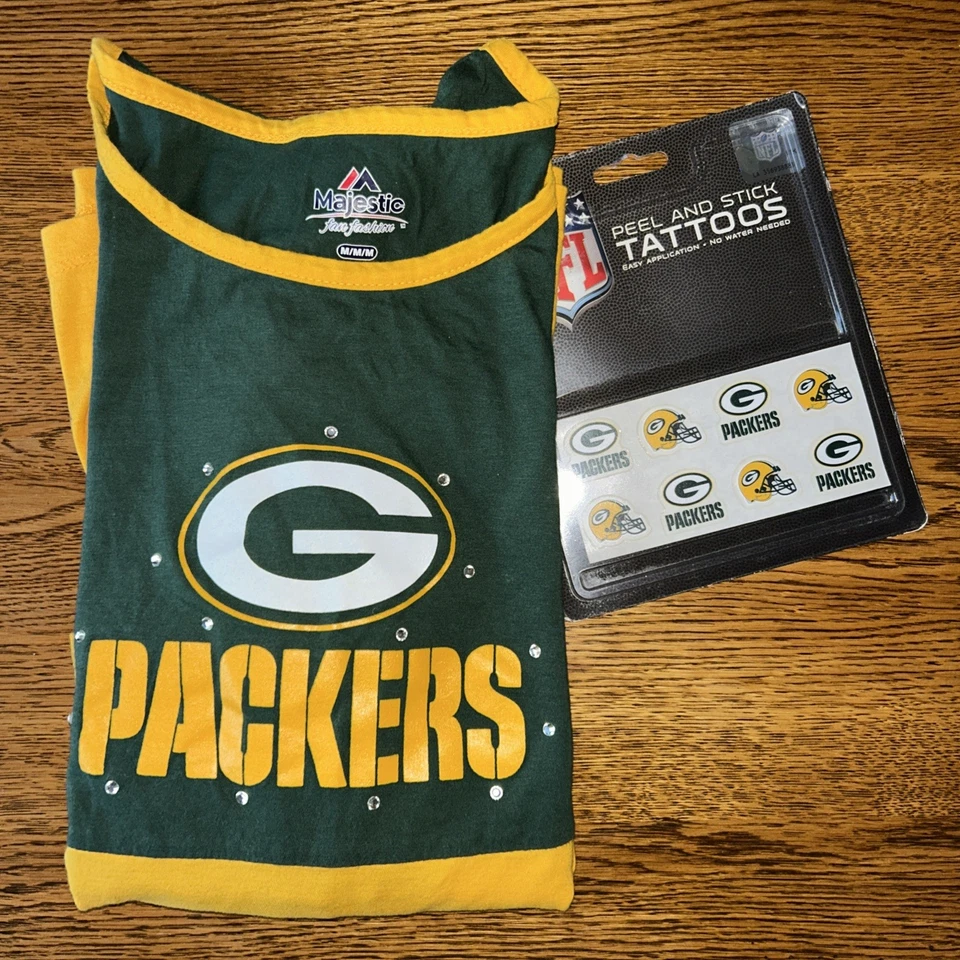 Majestic Green Bay Packers женщин M пуловер Джерси рубашка стразы бесплатный татуировки - Изображение 1 из 4