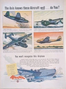 1943 Vintage Martin Aircraft WW2 Flying Boat, Allied Atlantic Forces Print Ad  - Picture 1 of 1