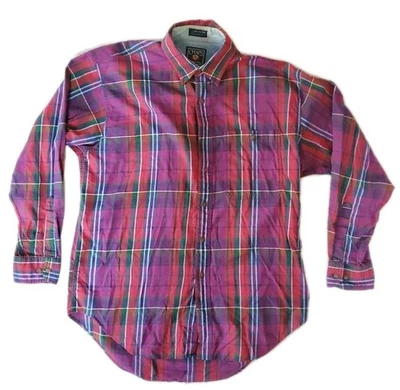 Chaps Ralph Lauren Button Shirt Men L Large Red Plaid Long Sleeve 100% Cotton  - Image 1 of 4