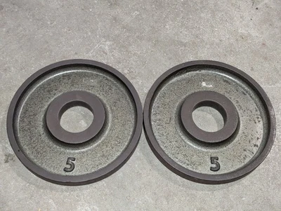 Vintage Ivanko OM M-Series Olympic 5lb weight plates, one pair - Image 1 of 4