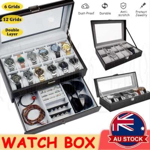 6/12Grids Double Leather Watch Jewelry Display Storage Holder Case Box Organizer - Picture 1 of 15
