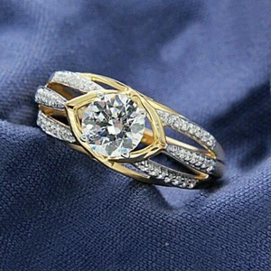 2Ct Round Cut Lab-Created Diamond Wadding Fancy Ring 14K Yellow Gold Plated - Picture 1 of 4