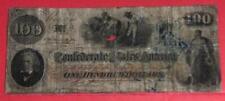 1862 $100 Us Confederate States of America! Very Rough! Old Us Paper Currency!