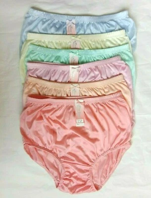 x6 Vintage Panties Nylon Satin Silky Hi Waist Bikini Knickers Underwear Size LL - Image 1 of 4