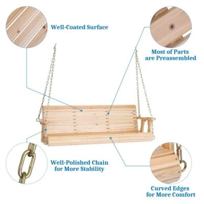 Banco columpio de madera para patio de 5 pies con cadenas colgantes para patio Foto 1 de 4