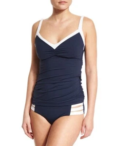 NWT $179 Seafolly Block Party Sz 14 DD Tankini Top & Sz 12 Strap Bottom Indigo - Picture 1 of 7