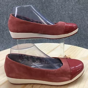Hotter Shoes Womens 8 Angel Casual Low Wedge Slip Ons Pink Suede Leather Cap Toe - Picture 1 of 18