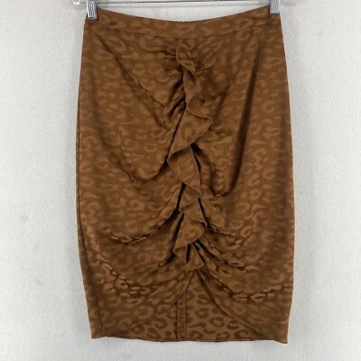 Falda ZARA S BÁSICA Jacquard Leopardo Acanalado Volantes Lápiz Cremallera Trasera Marrón NUEVA Foto 1 de 4