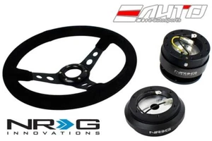 NRG 350mm 3" Deep Steering Wheel Black Suede Black St + 190H Hub Gen2 Release BK - Picture 1 of 5
