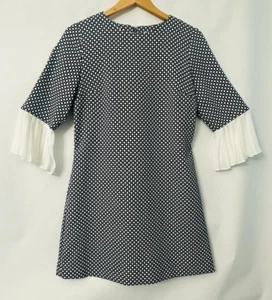 New York And Company Stretch Dress  Blue White Pattern Chiffon Sleeve Ends Sz M - Picture 1 of 16