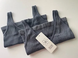 (2) AURA Ribbed Cropped Tank Top Women's Size M/L Blue V-Neck Athletic Cami NWT - Picture 1 of 12