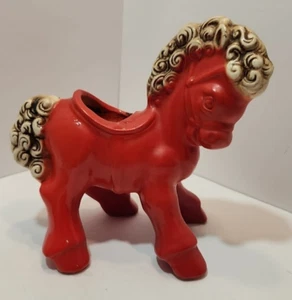 Vintage Shawnee Pottery Red Pony w/Curly Mane/Tail Planter 8" Tall by 9.5" Long - Picture 1 of 14