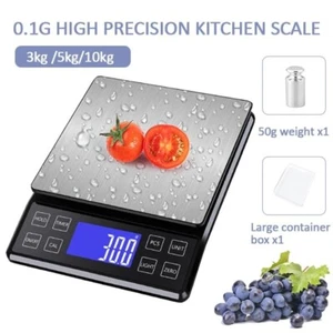 High Precision Kitchen Scale 3kg/5kg/10kg 0.1g Waterproof Food & Coffee Balance - Picture 1 of 18