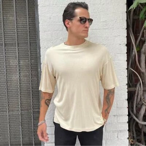 TALLIA 100% silk mens shirt XL short sleeve resort top casual or dress cream - Picture 1 of 5