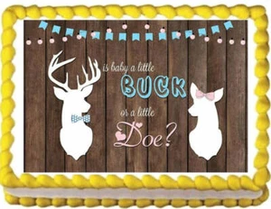 Buck or Doe Gender Reveal Edible Cake Topper Party Edible Cake Image Decoration - Picture 1 of 1