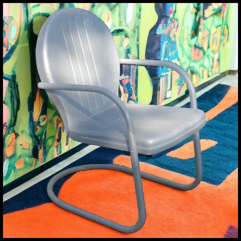 Vintage 1940 Mid Century Modern Shott Balcrank Steel Metal Cantilever Lawn Chair - Image 1 of 4