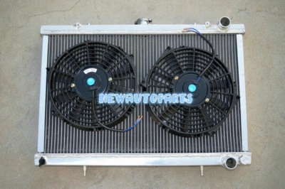 Radiador de aluminio de 3 filas + ventiladores PARA 89-94 NISSAN SKYLINE S13 CA18 R32 RB20 GTS GTR Foto 1 de 4