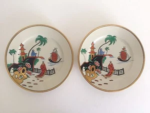 VINTAGE NORITAKE MID CENTURY MODERN JAPAN HAND PAINTED DECORATIVE PLATES - PAIR - Picture 1 of 9