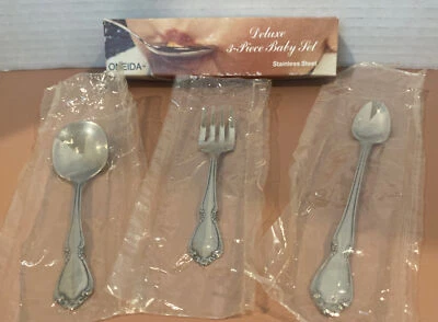 Oneida Community Stainless 3 Piece Baby Toddler Set Spoons Fork N103.1 Made USA - Image 1 of 4