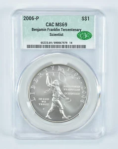 2006-P Ben Franklin Scientist Commemorative Silver Dollar MS69 CAC - Picture 1 of 5
