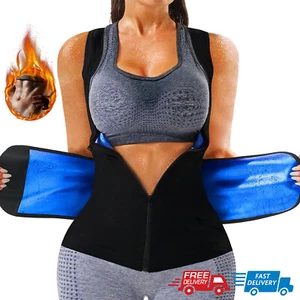 Women Sweat Sauna Vest Body Shaper Fat Burn Corset Zipper Neoprene Waist Trainer - Picture 1 of 22