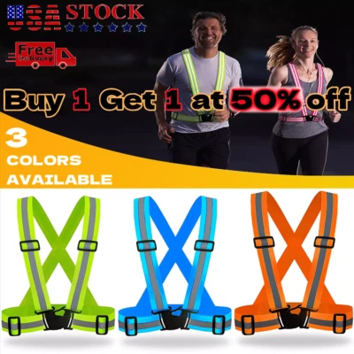 RUSH TECH Reflective Vest Adjustable Safety Belt Stripe Strap Night Running Jogging Biking