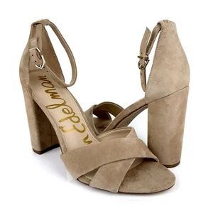 Sam Edelman Women's Yancy Ankle Strap Block Heel Suede Sandals Oatmeal Size 11 - Picture 1 of 10