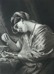Hippolyte GARNIER, le toucher, sens, manière noire XIXe, élégante, bijoux, perle - Imagen 1 de 3