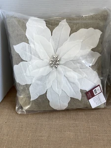 Christmas Decorative Throw Pillow WHITE Poinsettia 17"x17" NEW & sealed w/Tags - Picture 1 of 21