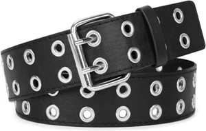 Double Grommet Belt, PU Leather Punk Belt, 1.5" Wide, for Women Men Jeans - Picture 1 of 6
