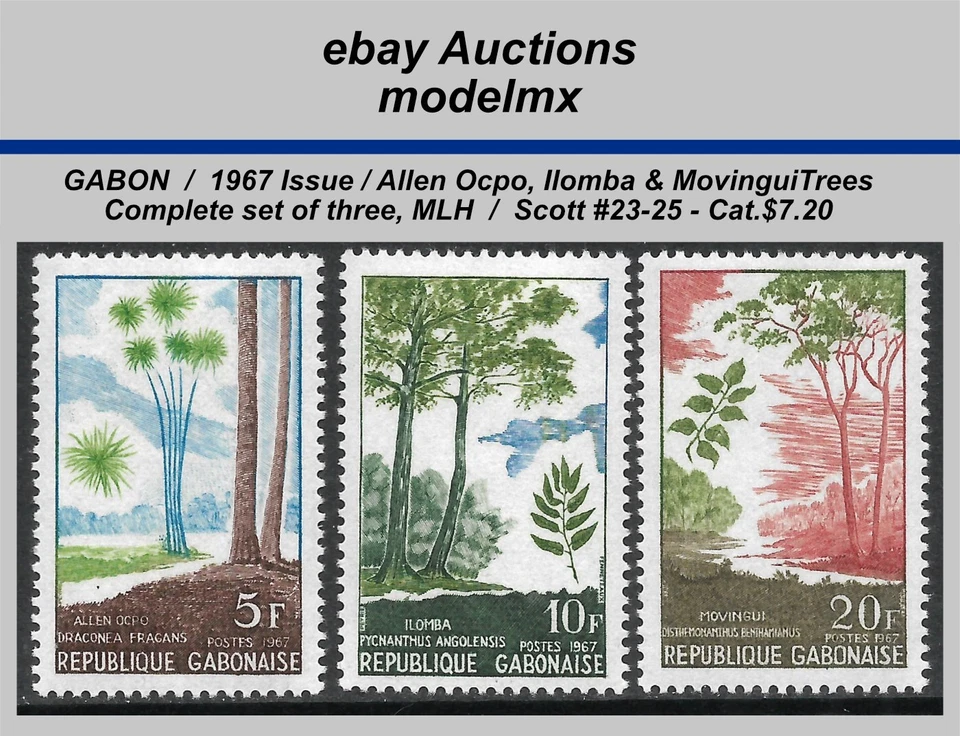 Gabon - 1967, Trees, Complete Set, MLH, Sc.#23-25  - Cat.$7.20 - Image 1 of 1