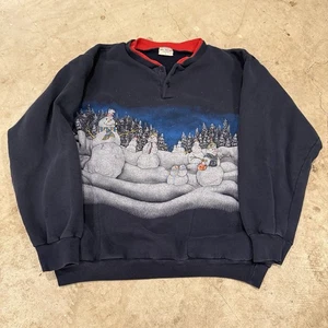 Sudadera De Colección Años 90 Cuello Simulado L Muñeco de Nieve Navidad Hecha en EE. UU. ABC DESIGNS - Imagen 1 de 7