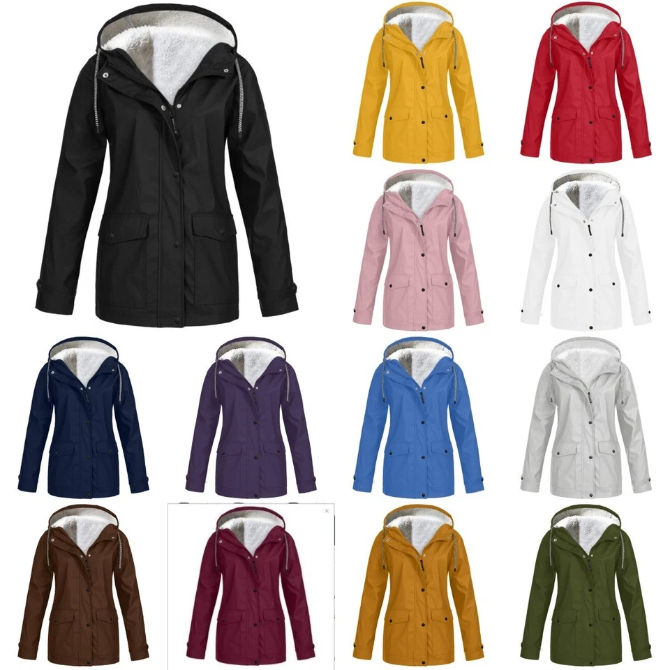 Womens Fleece Hooded Parka Jackets Ladies Winter Warm Coats Outwear Waterproof